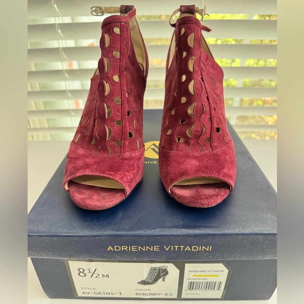 Adrienne Vittadini Red Suede Peep Toe Heels